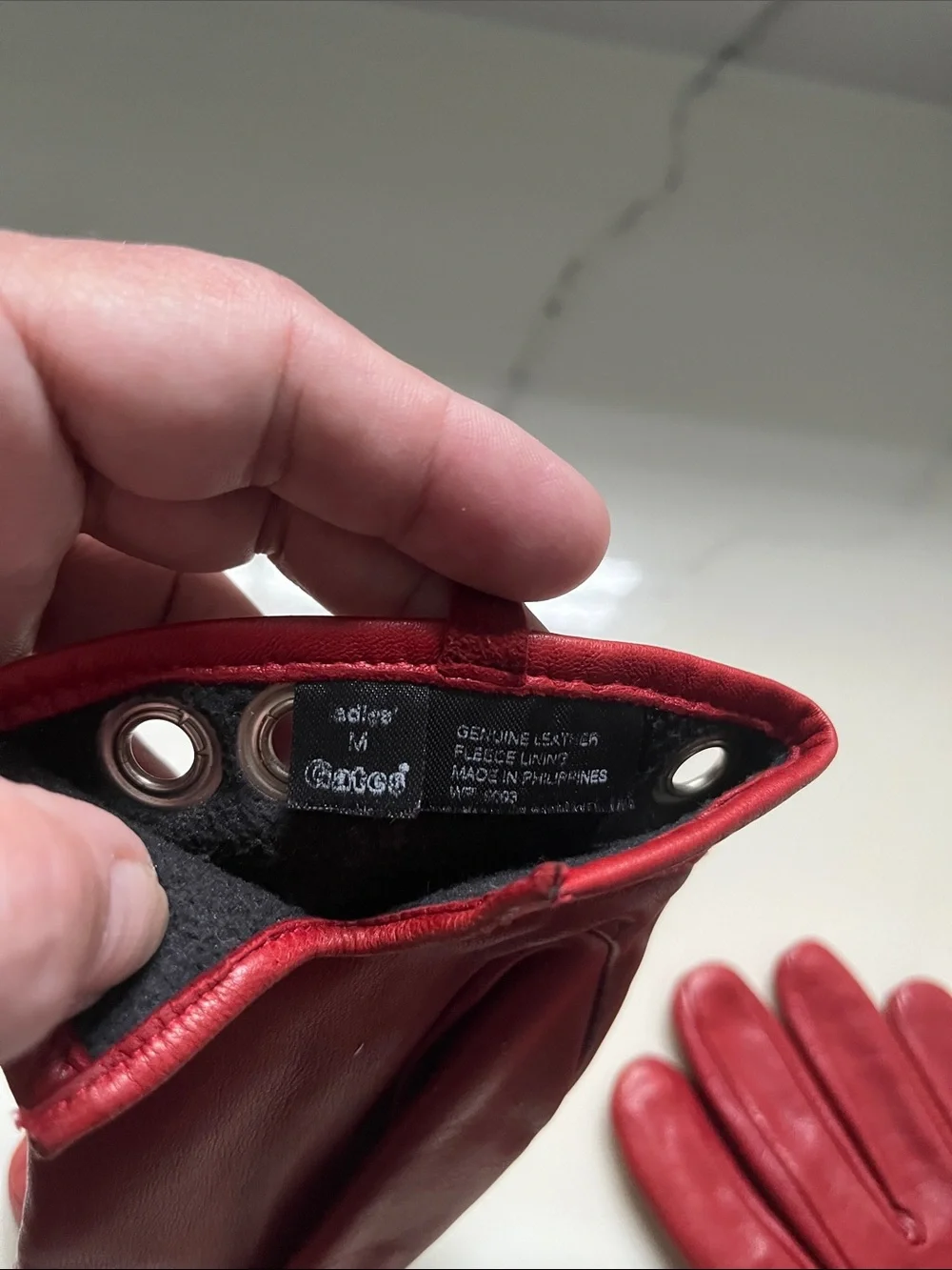 Women’s Red Leather Gloves with Grommet Detail